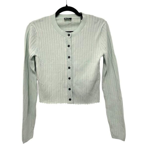 The Kooples Ribbed Cropped Mint Green Button-Up Cardigan NWT Medium - Picture 1 of 6
